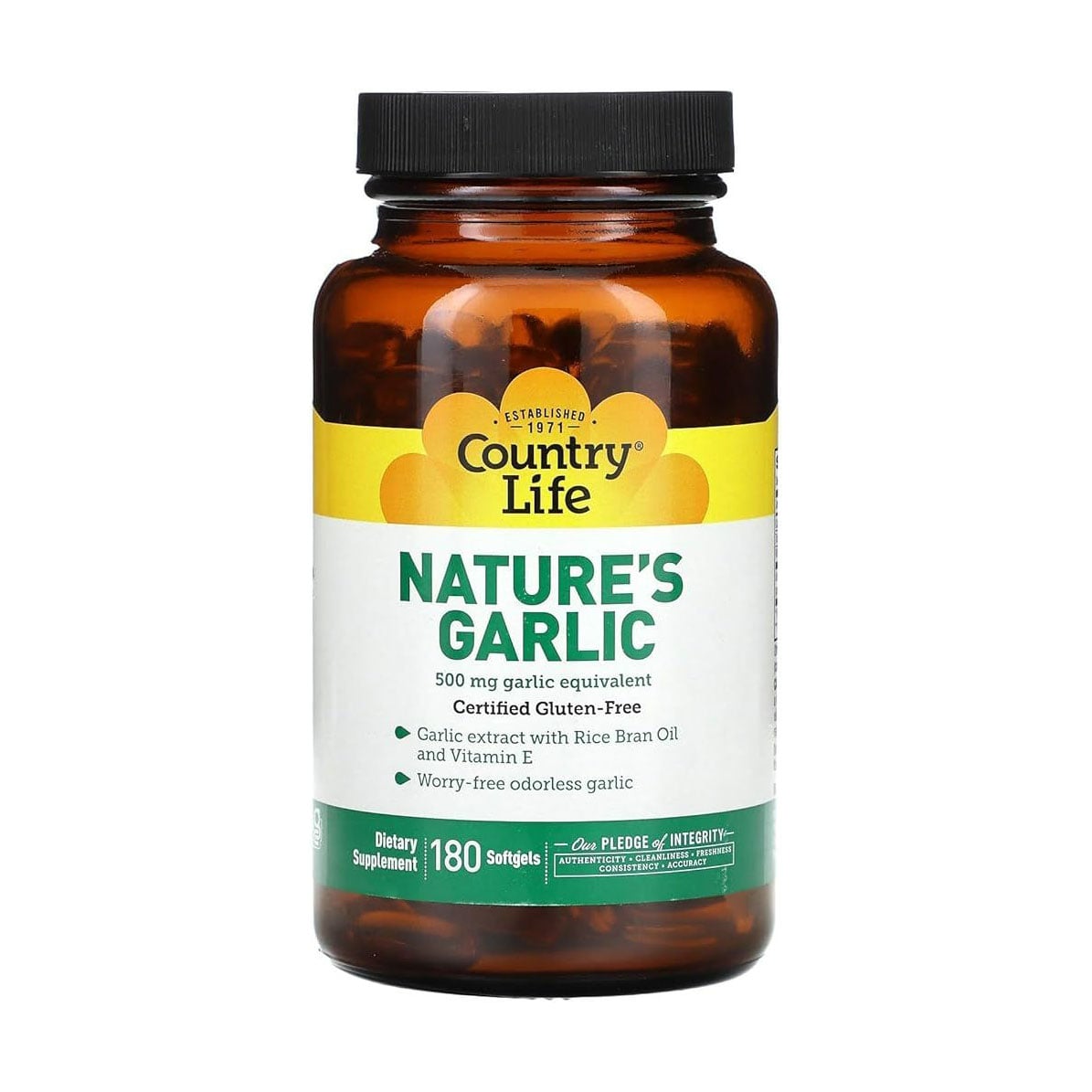 Натуральний часник Country Life Nature's Garlic, 180 м'яких капсул
